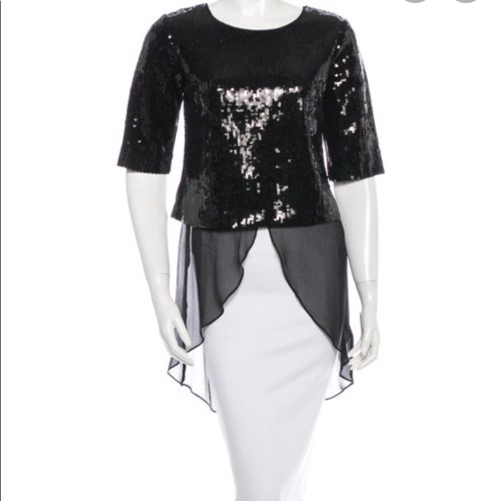 Black sequin Sachin & Babi top with Sheer underlay
